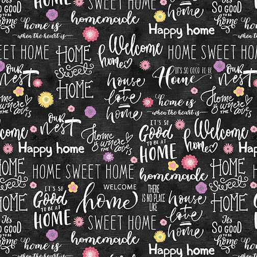 Benartex Fabric - Home Sweet Words Slate/Multi