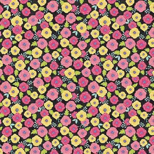 Benartex Fabric - Rosey Posey Slate/Multi