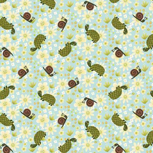 Benartex Fabric - Into the Woods - Turtle and Snail on Sky