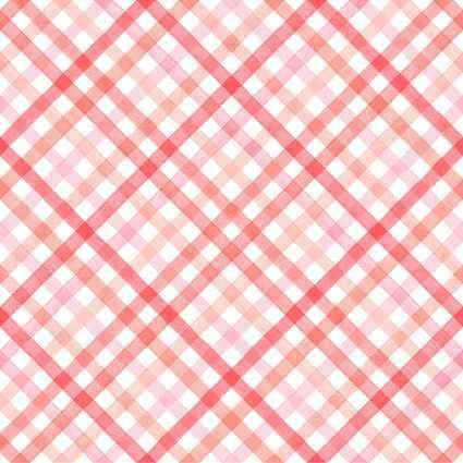 Clothworks Fabric - XOXO - Diagonal Plaid Red/Pink