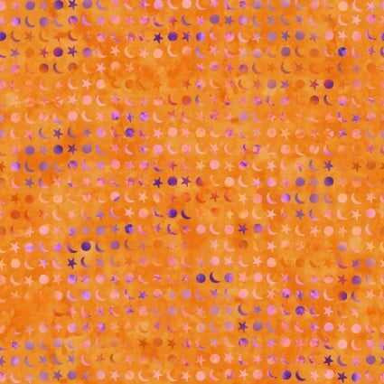 Maywood Studio Fabric - Spooky Hallow - Stars & Moons Orange Multi
