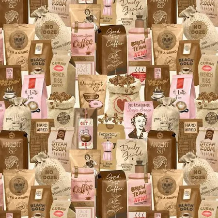 Michael Miller Fabric - Perk Up Small Batch Coffee Vanilla