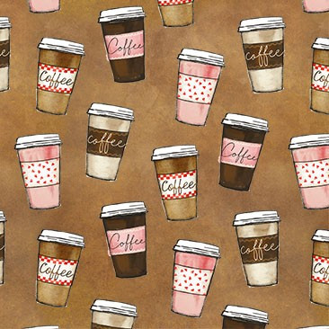 Michael Miller Fabric - Perk Up Grab N' Go Cappuccino
