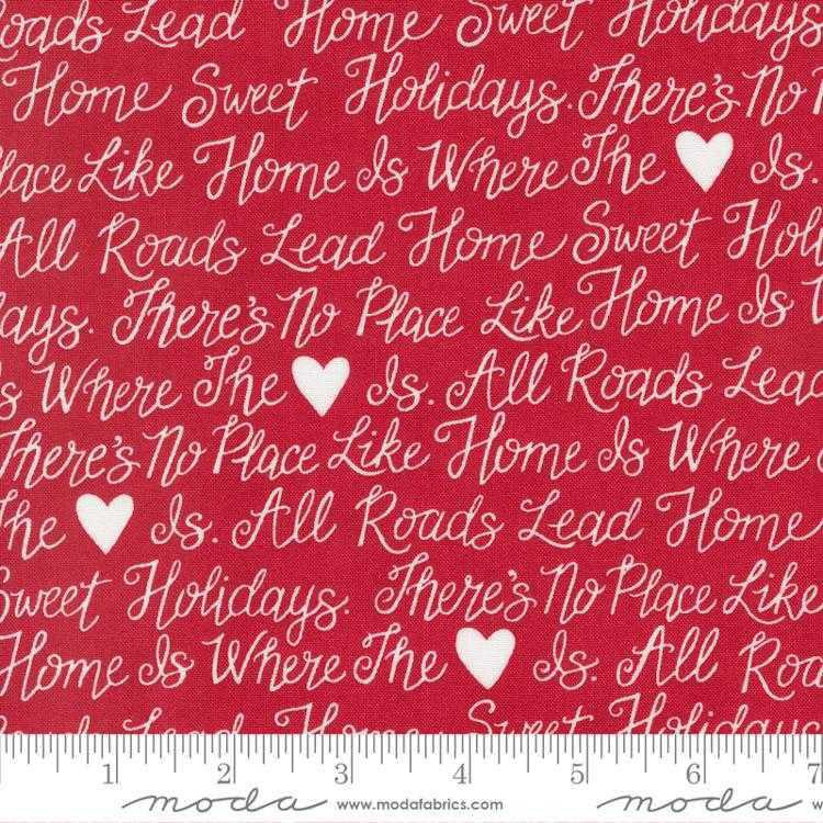 Moda Fabric - Holidays At Home - Words Berry Red