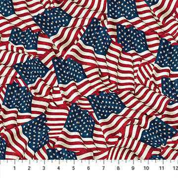 Northcott Fabric - Stars and Stripes Waving Flags