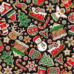 Oasis Fabric - Noel 2022 Cookies - Black
