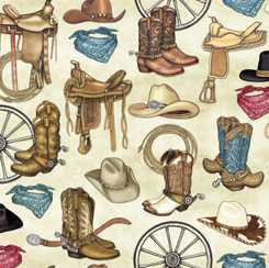 QT Fabric - Unbridled Western Motifs Cream