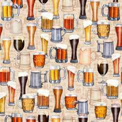 QT Fabric - On Tap Beer Mugs & Glasses Natural