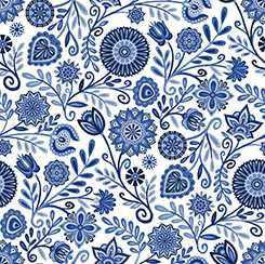 QT Fabric - Folklorica Blues Floral White