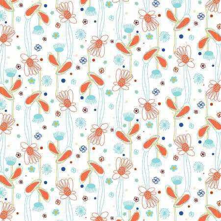 RJR Fabric - Flower Doodles - Floral Lines - Brick
