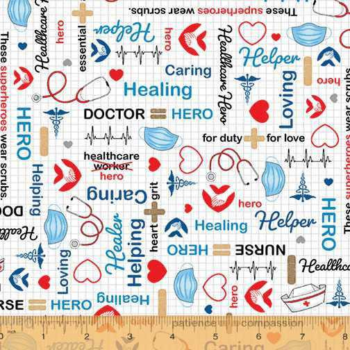 Windham Fabric - Calling All Nurses Healthcare - White