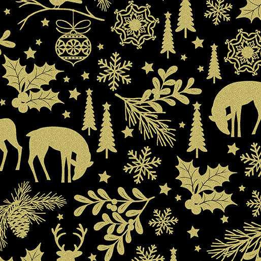 Benartex Fabric - Holiday Forest - Black