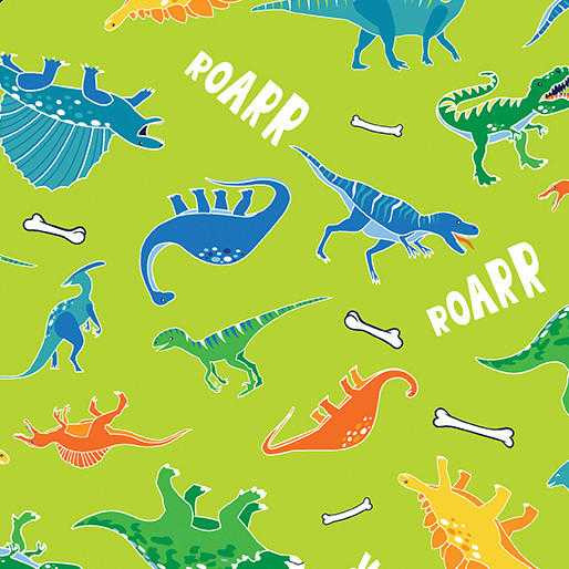Benartex Fabric - Dino Friends Lime