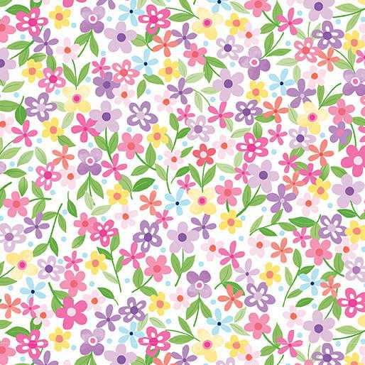 Benartex Fabric - Enjoy The Ride - Springtime Floral - White