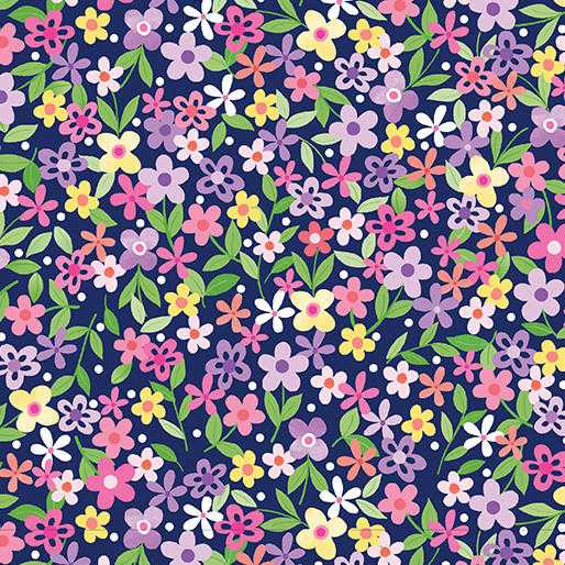 Benartex Fabric - Enjoy The Ride - Springtime Floral - Navy