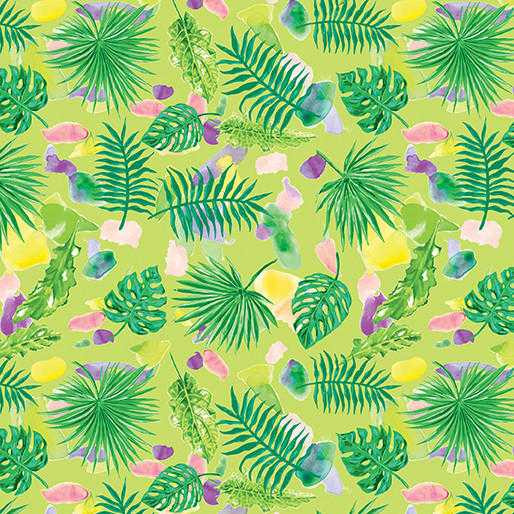 Benartex Fabric - Scattered Leaves Lime