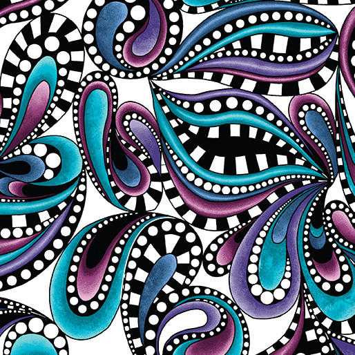 Benartex Fabric - Paisley Rhythm Multi Wht/Multi