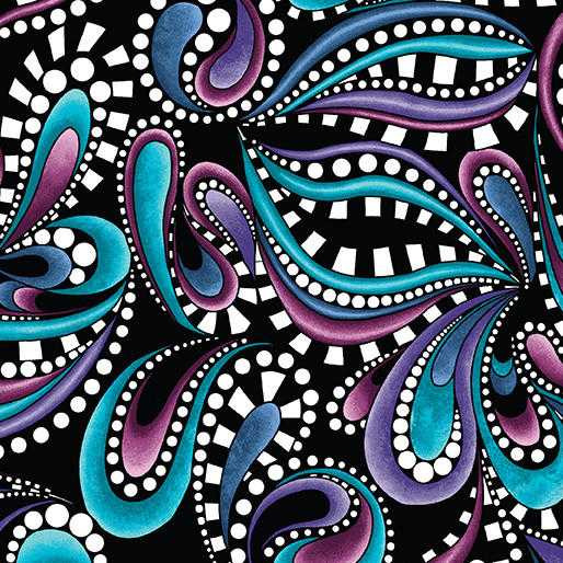 Benartex Fabric - Paisley Rhythm Multi Blk/Multi