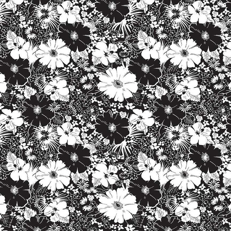 Blank Quilting Fabric - Black Tie 2 || Packed Flowers - 108"