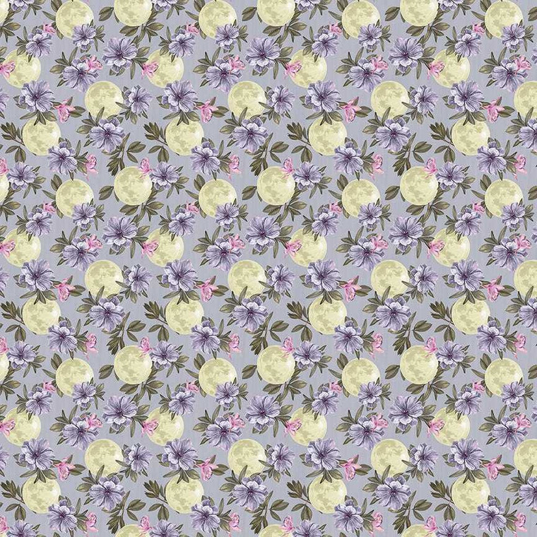 Blank Quilting Fabric - Midnight Rendezvous || Moons with Flowers
