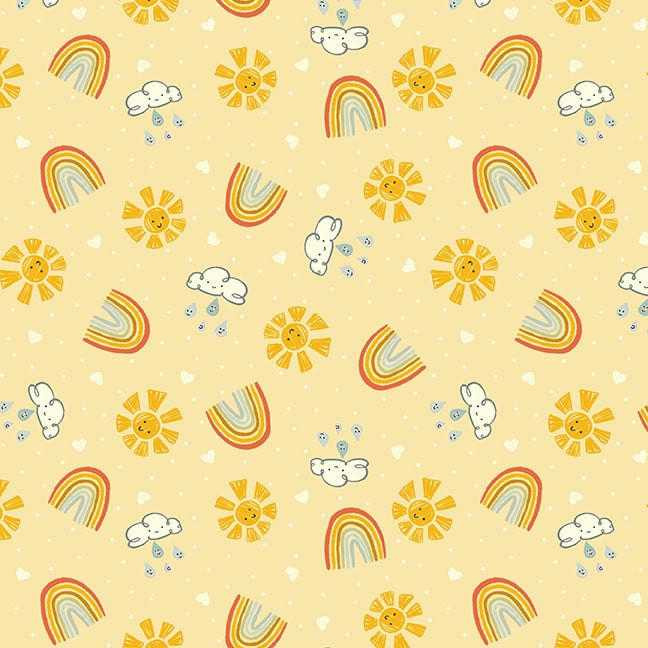 Blank Quilting Fabric - Lettuce Make Peas || Suns Rainbows and Clouds