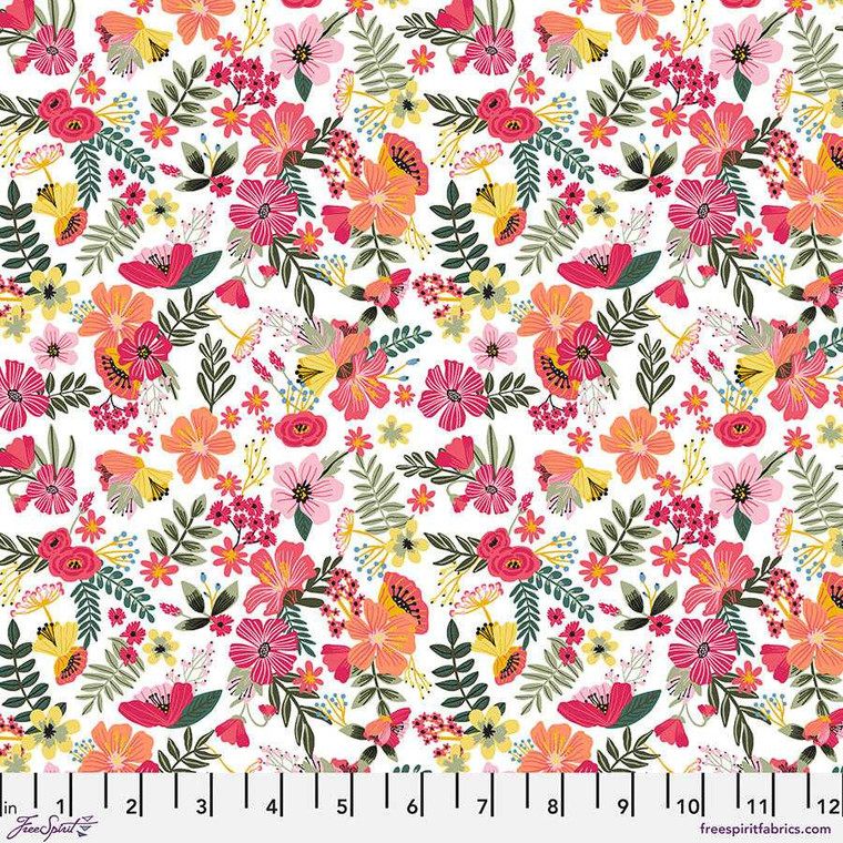 Free Spirit Fabric - Gardenara Morning - White || Floral Pets