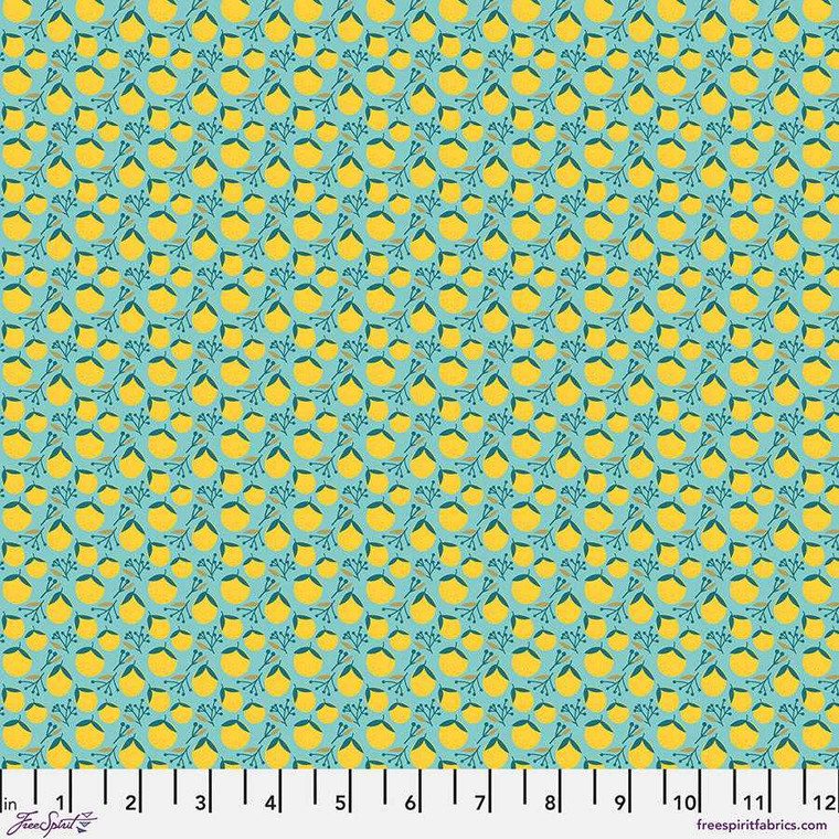 Free Spirit Fabric - Lemons - Sky || Floral Pets