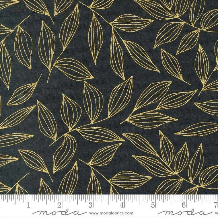Moda Fabric - Gilded Metallic - Leaves - Ink Gold