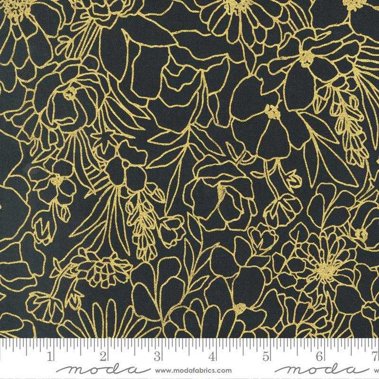 Moda Fabric - Gilded Metallic - Doodle Garden - Ink Gold