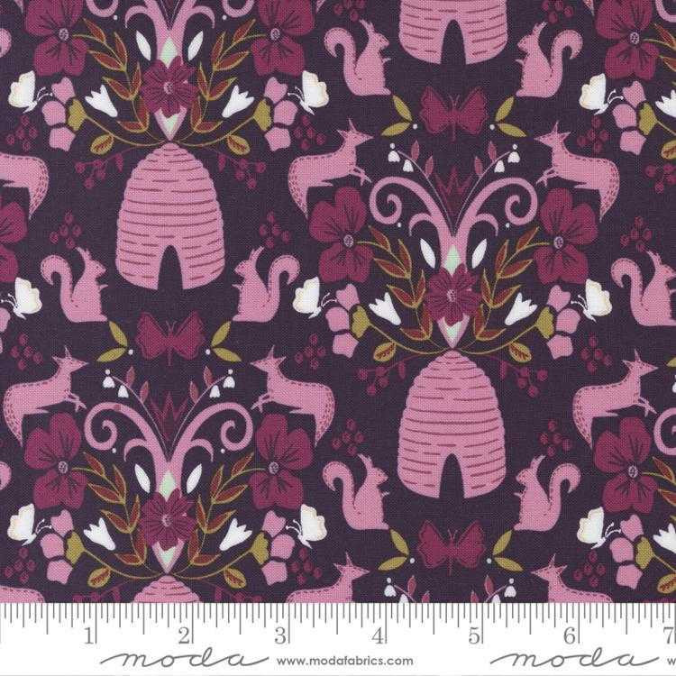 Moda Fabric - Wild Meadow - Flora And Fauna Damask - Prune