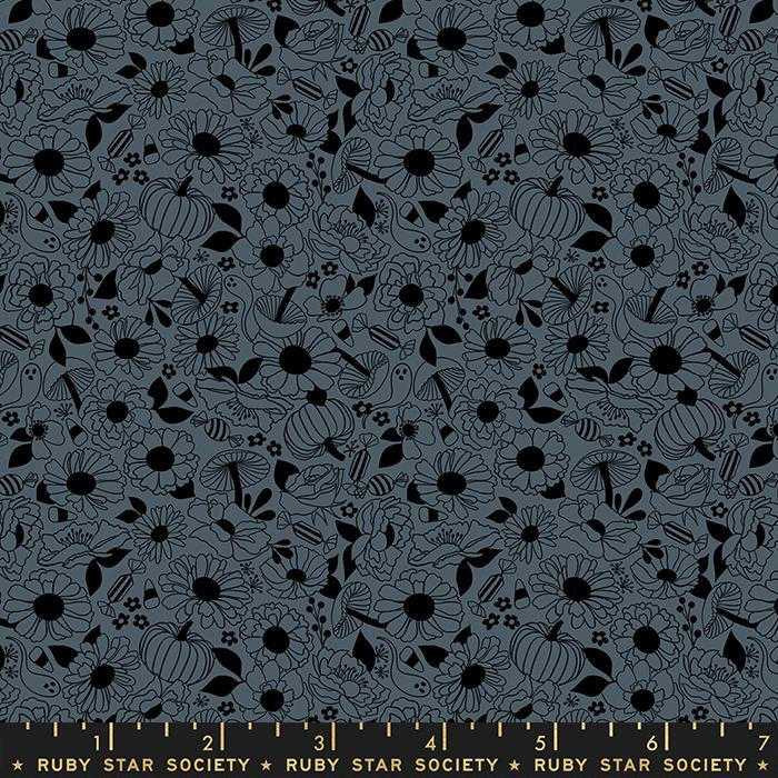 Ruby Star Society Fabric - Tiny Frights - Floral Neon - Ghostly