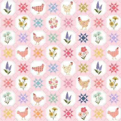 Poppie Cotton Fabric - Prairie Sisters Homestead 23416 QUILTED COUNTRYSIDE PINK
