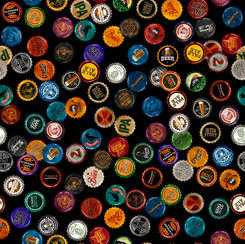 QT Fabric - On Tap Beer Bottle Caps Black