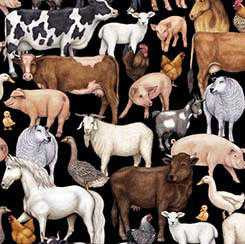 QT Fabric - COUNTRY FARM - PACKED ANIMALS - BLACK
