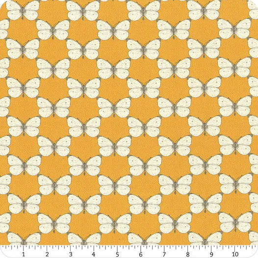 Bee Haven Cabbage Butterfly Medium Gold - Benartex Fabric