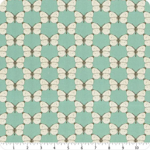 Bee Haven Cabbage Butterfly Medium Teal - Benartex Fabric