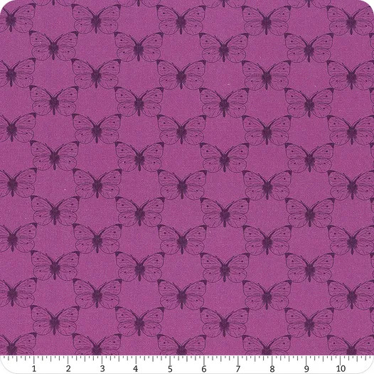 Bee Haven Etched Cabbage Butterfly Plum - Benartex Fabric