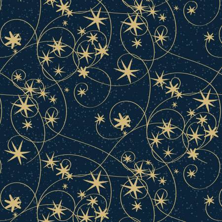 Deco The Halls Swirling Stars Navy - P&B Fabric