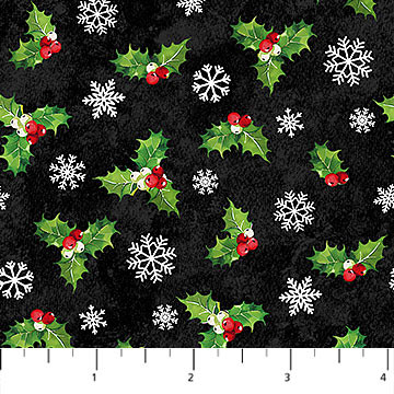 Sugar Coated - Holly on Black - Northcott Fabric