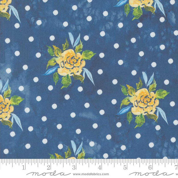 Sunshine Blue Skies Watercolor Dots Roses Lake - Moda Fabric
