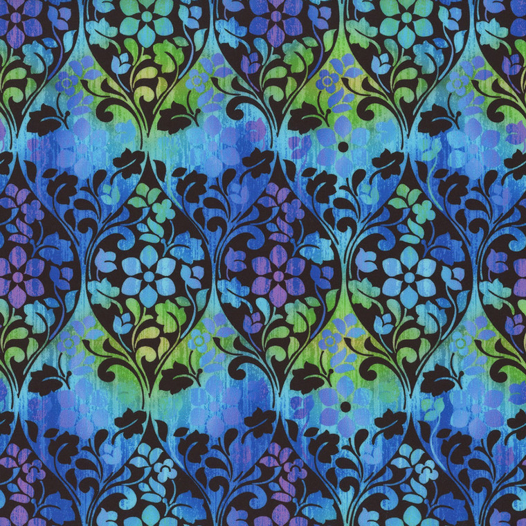 Vivid Ogee Blue - In The Beginning Fabric