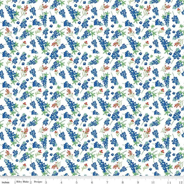 Friendship Florals Bluebonnets White - Riley Blake Fabric