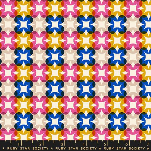 Woodland Park Geometric Flowers Vintage Blue Ribbon - Ruby Star Society Fabrics 1085-15