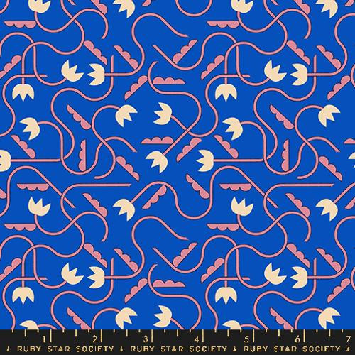 Woodland Park Retro Art Deco Tulips Flowers Blue Ribbon - Ruby Star Society Fabrics 1086-15