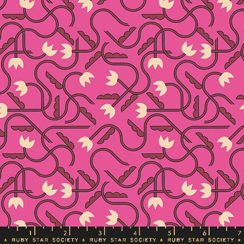 Woodland Park Retro Art Deco Tulips Flowers Raspberry - Ruby Star Society Fabrics 1086-14