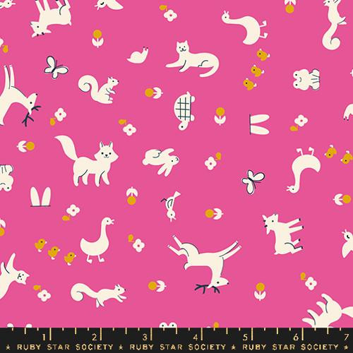Woodland Park Vintage Animals Nursery Nature Raspberry - Ruby Star Society Fabrics 1081-15