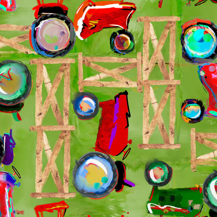 Back To The Farm Farm Tractors Green - 3 Wishes Fabrics 23044-GRN