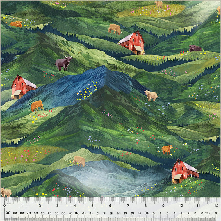 Highland Hooves Little Hoof Hills Pasture - Windham Fabrics 54460-2
