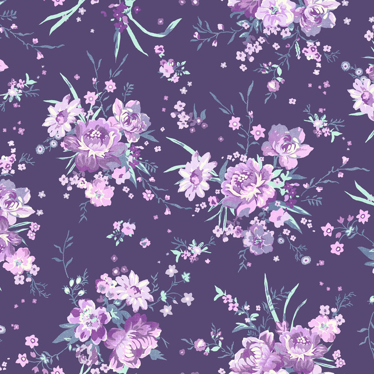 Louisa Bouquets Indigo - Clothworks Fabric Y4406-95