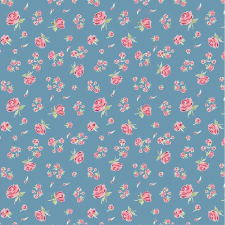 Stolen Moments Tossed Roses Bleu - Poppie Cotton Fabric SM25314